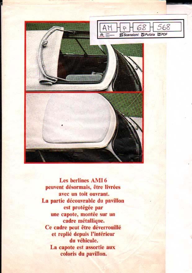 AM p 68 568 Volantino che illustra l'accessorio "tetto apribile" sulle AMI6 Club Volantino che illustra l'accessorio "tetto apribile" sulle AMI6 Club.