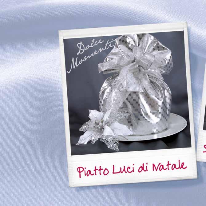 Il Panettone Marelli confezionato su elegante piatto con strass 208 - Panettone In sacco laminato confezionato su piatto con strass Peso g.