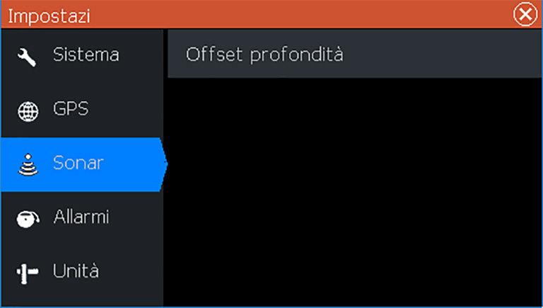 Impostazioni Sonar Offset profondità Tutti i trasduttori misurano la profondità dell'acqua a partire dal trasduttore fino al fondo.