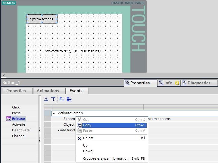 7. Progettazione della pagina base Con il pulsante "System screens" (Pagine di sistema) si richiama la pagina di sistema.