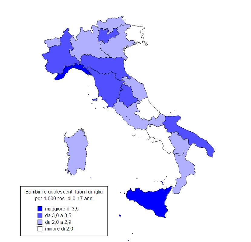 Questione Uno. La propensione all allontanamento Bambini e ragazzi fuori famiglia per 1.000 residenti di 0-17 anni.