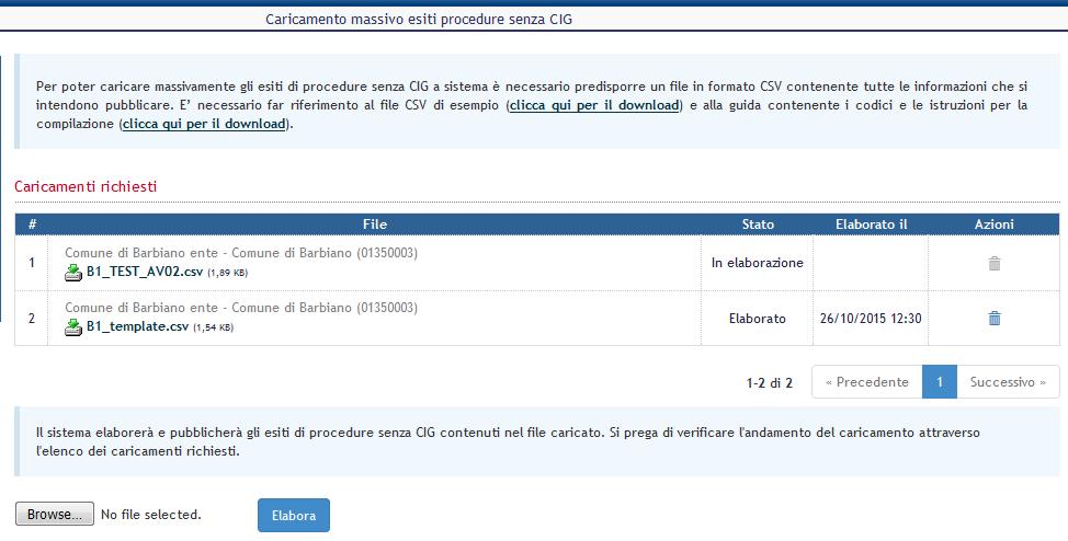 .. per selezionare il file CSV che è stato appena salvato da LibreOffice Cliccare sul pulsante Elabora per inviare il file al