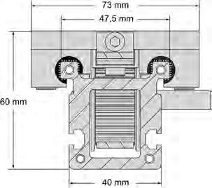 Dimensioni 197-490023 N6 Corsa Corsa LCB 040 LCB 060 Carrello corto Ls (mm) 100 150 Carrello medio Ls (mm) 150 200 Carrello lungo (mm) 200 250 Larghezza carrello scorrevole Bs (mm) 73 120 Modulo