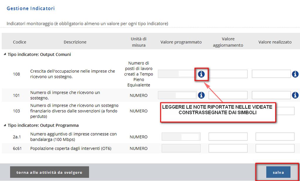 Caricamento indicatori- Avvio Per una corretta compilazione degli