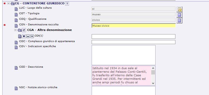 La denominazione del CONTENITORE GIURIDICO invece va inserita nel paragrafo CG CONTENITORE GIURIDICO, insieme alle informazioni riguardanti la