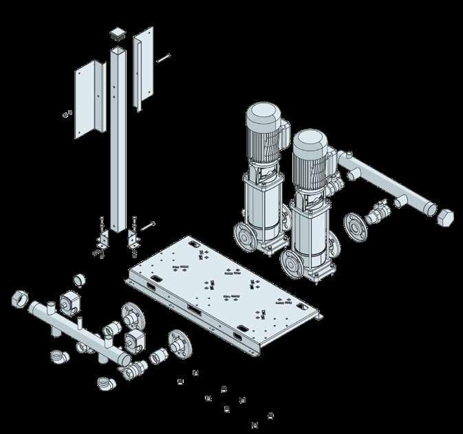 KIT BASE ZNT VER BASE UNIVERSALE IN ACCIAIO ZINCATO PER 2 POMPE VERTICALI GALVANIZED STEEL MULTIPURPOSE BASE FOR 2 VERTICAL PUMPS CARATTERISTICHE TECNICHE: Sistema versatile composto da base ed