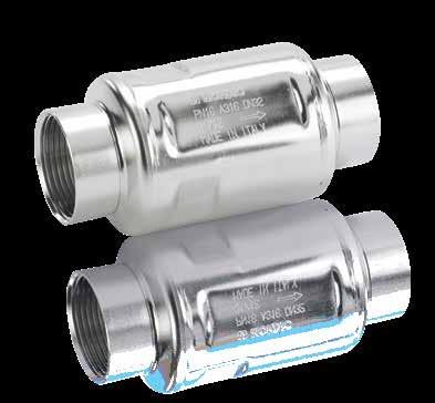 FLOY VALVOLA DI RITEGNO A CLAPET SWING CHECK VALVE CARATTERISTICHE TECNICHE: Lavorazione: acciaio inox stampato Corpo valvola a parti metalliche: acciaio inox AISI 316 Trattamento superficiale: