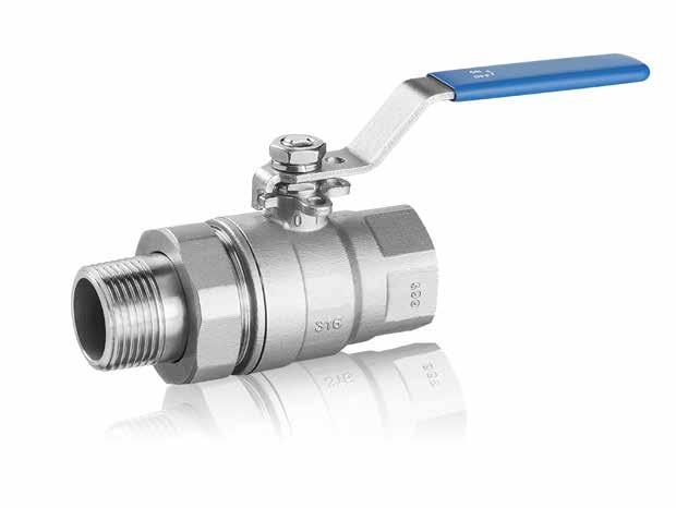 H2048 VALVOLE A SFERA A PASSAGGIO TOTALE, 2 PEZZI CON BOCCHETTONE FULL BORE BALL VALVES, 2 PIECES WITH UNION CARATTERISTICHE TECNICHE Corpo valvola: acciaio inox Aisi 316 Tenuta sfera: PTFE + 15%