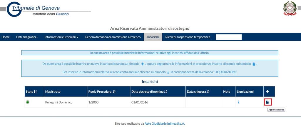 Le informazioni inserite potranno essere modificate selezionando il pulsante.