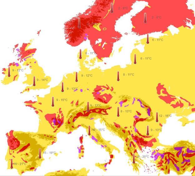 Le condizioni climatiche e geologiche in Europa sono molto variabili 2-8 C 8-14 C Anche le condizioni economiche e le