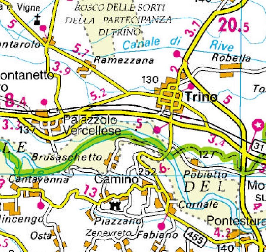 Figura 6.1.1-1: In rosso l area ove ricade la centrale di Trino (base dati stradario De Agostini, risoluzione 1:250.