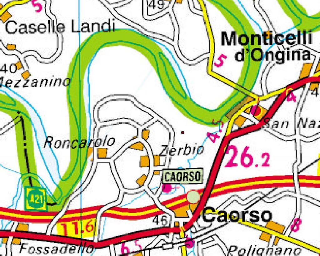 Figura 6.1.2-1: In rosso l area ove ricade la centrale di Caorso (base dati stradario De Agostini, risoluzione 1:250.