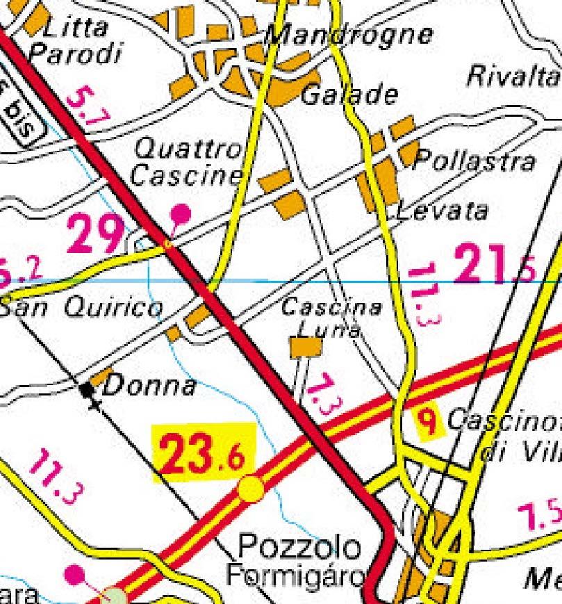 Figura 6.1.6-1: In rosso l area ove ricade l Impianto FN di Bosco Marengo (base dati stradario De Agostini, risoluzione 1:250.000) Il sito è collocato 12 km ca.