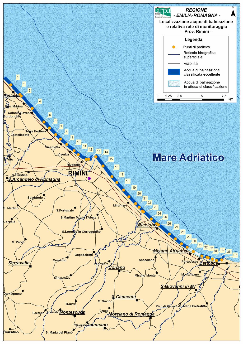 Map of bathing water and sampling points Province of Rimini Arpa Rimini contact: Rita Rossi - Tel 0541-319202
