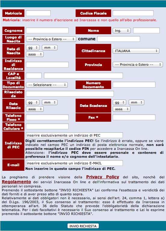 fare click sul pulsante Registrati Inserire i dati Compilare la scheda con i dati richiesti.