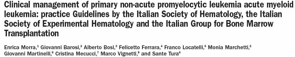 Current recommendations for ASCT in non APL- AML in Italy-2009 ASCT is recommended for patients eligible for HDT not candidate for allosct from a fully HLA matched donor [grade B].
