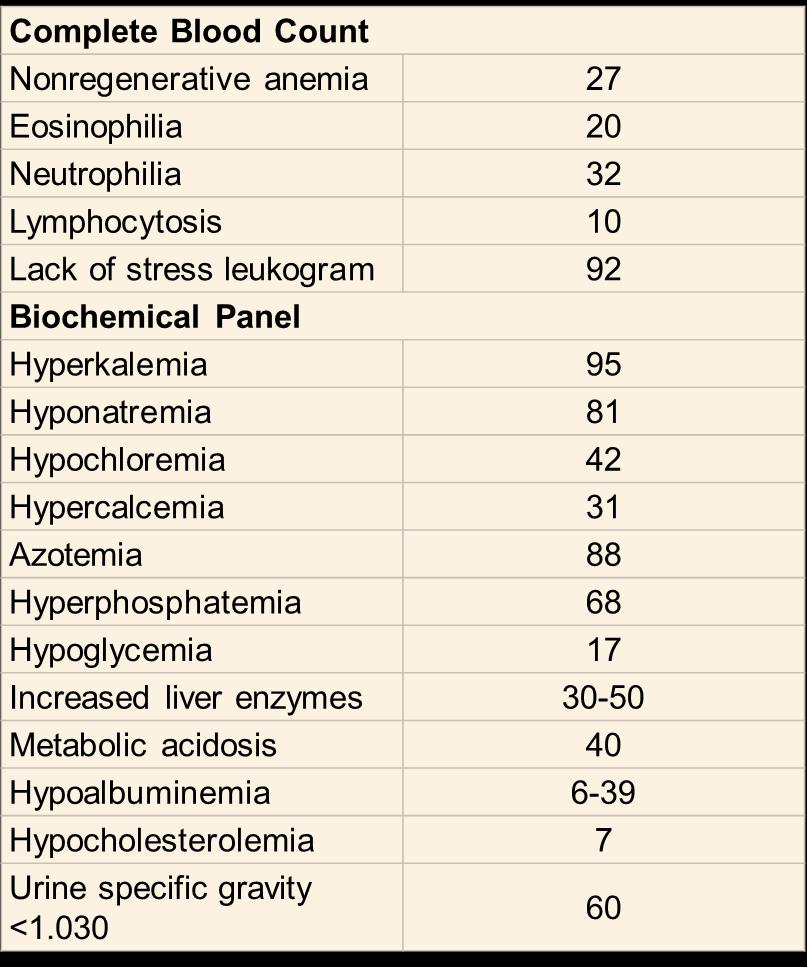 Diagnostica di laboratorio Addison Lieve anemia normocromica normocitica arigenerativa (soppressione midollare/grave emorragia GI) Stima anemia vs