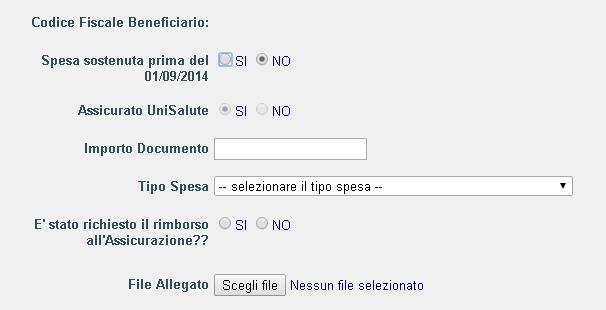 Nel caso invece in cui la spesa sia stata effettuata dopo il 01/09/2014 da un soggetto che risulta essere assicurato UniSalute, comparirà la seguente mappa: In tal caso è necessario allegare uno ad