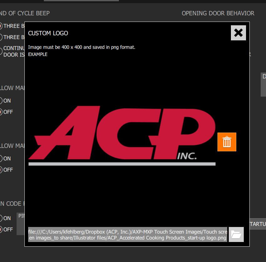 Nota: Il logo predefinito per la schermata di standby è il logo ACP, Inc.