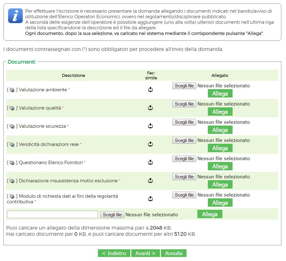 Cliccare su "Sfoglia " o "Sciegli file" e selezionare il PDF scaricato in precedenza dopo averlo firmato digitalmente Cliccare su Allega per caricare il file Usare questa casella per aggiungere