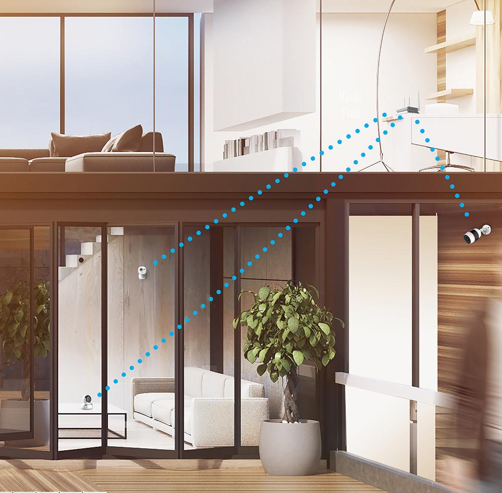 CARATTERISTICHE AMPIA COPERTURA Il Vault Plus ha una portata wireless fino a etri e il segnale può passare, al massimo, attraverso 3 pareti.