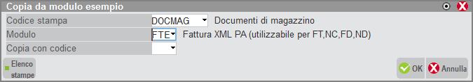 SERVIZI PERSONALIZZAZIONI MODULISTICA DOCUMENTI GRAFICA Il formato di modulistica specializzato per la generazione del file xml è selezionabile, come di consueto tramite Copia da esempi [ShF4] - Da