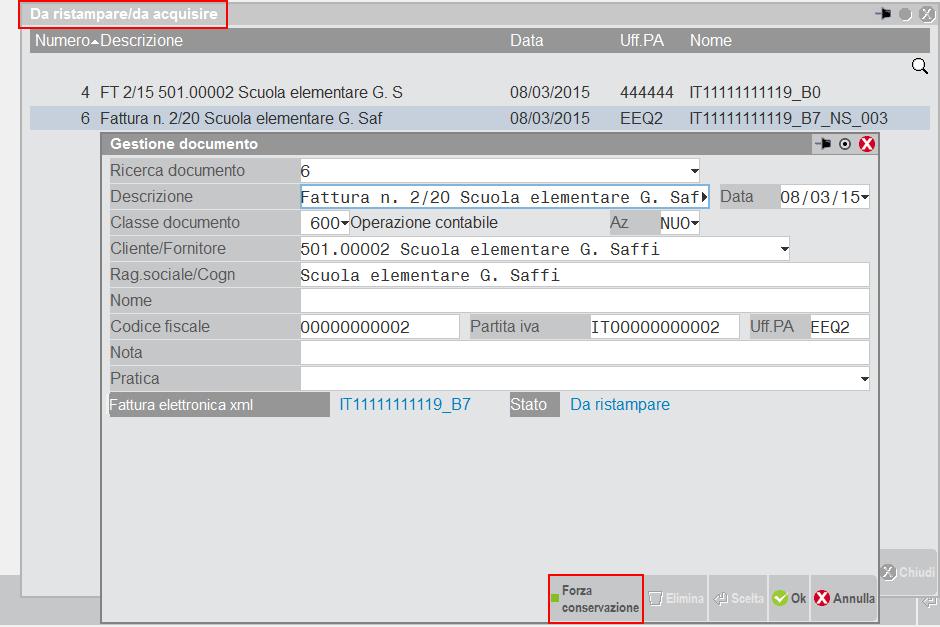 Se utilizzato, in testata del documento viene riportata la dicitura Forza conser.