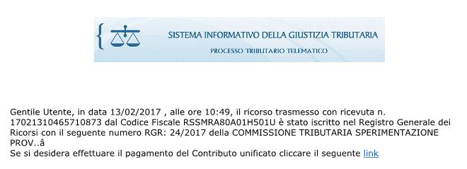 Percorsi PTT - Aspetti tecnici: ricevute rilasciate dal SIGIT al deposito