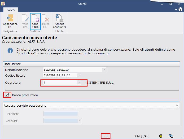 Nel campo Operatore occorre inserire l operatore con cui si effettua l accesso al menu della procedura: nell esempio l