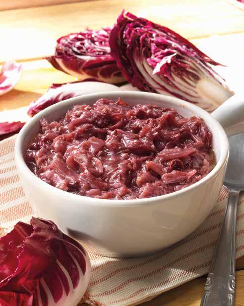 SOLO CARCIOFI ITALIANI LAVORATI FRESCHI IN STAGIONE CREME VEGETALI TUTTORADICCHIO Crema a base di radicchio, in parte macinato finemente, in parte tagliato a pezzetti.