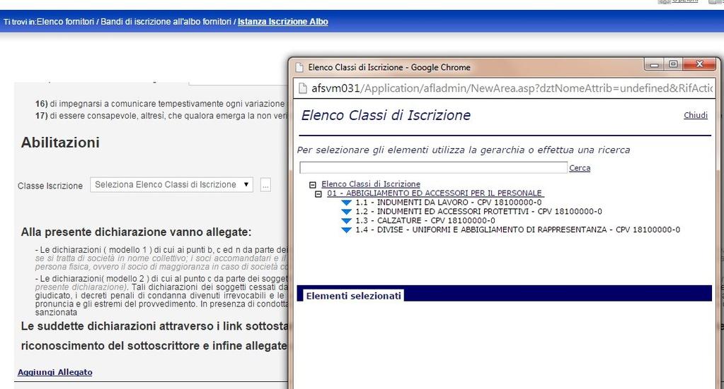 Allegare le dichiarazioni obbligatorie nelle apposite righe predisposte, utilizzando i modelli resi disponibili nel bando.