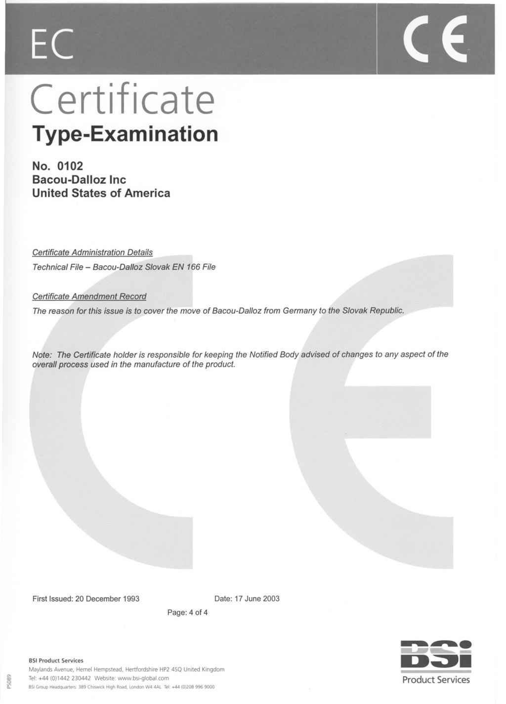 Certificate Type-Examination No.