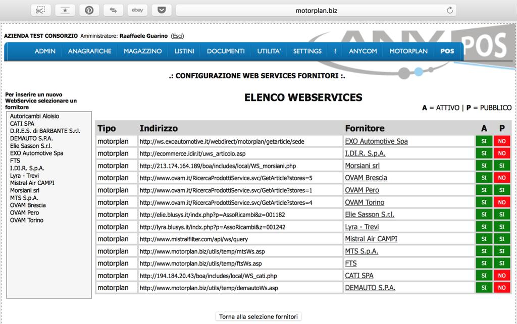 Inserire username e password: cliccare su user/pass ed inserire nel rigo sottostante le proprie credenziali (quelle che si utilizzano per accedere all e-commerce del fornitore) non modificando l