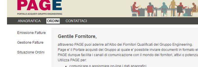 Gruppo Engineering PAGE: Manuale [Digitare il testo] [Digitare il testo] del fornitore [Digitare per la fatturazione il testo] GESTIONE DELLA FATTURAZIONE Tramite il menu a tendina ORDINI è possibile