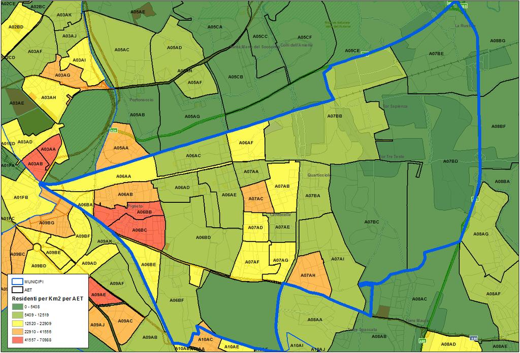 Anagrafica del Municipio V Distribuzione della densità