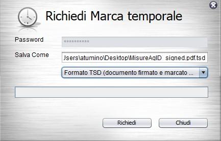 Marcare temporalmente un file Per marcare temporalmente un file occorre trascinare dentro l'icona "Marca" il file e cliccare all'interno della finestra sul pulsante "Richiedi".