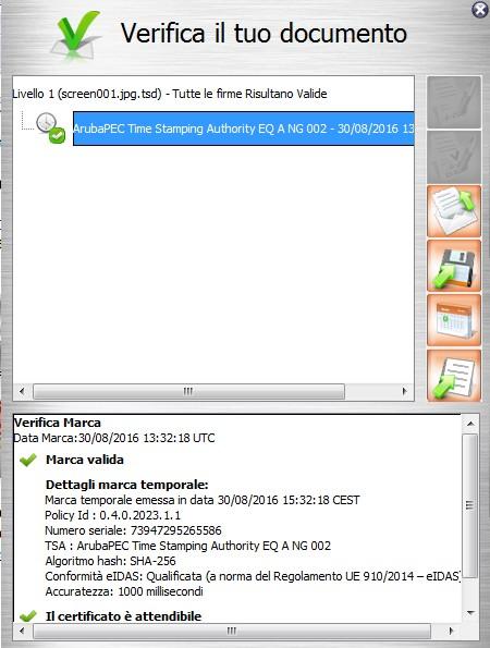 Verifica della marca temporale Per effettuare la verifica della marca temporale occorre cliccare sul pulsante