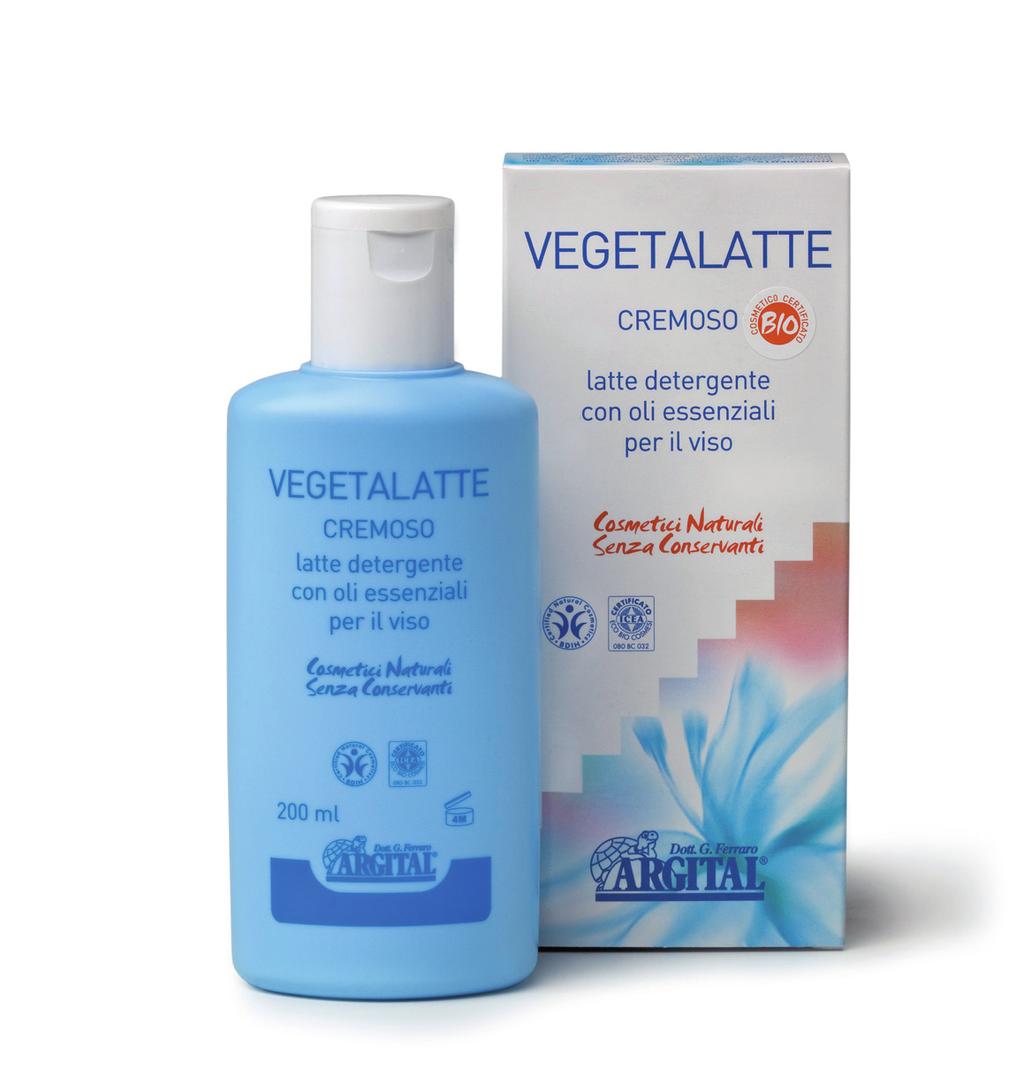 Vegetalatte Con puri oli essenziali e gel di Argilla verde Latte detergente per il viso, emolliente Per tutti i tipi di pelle Il Vegetalatte con puri oli essenziali e gel di Argilla verde è un latte