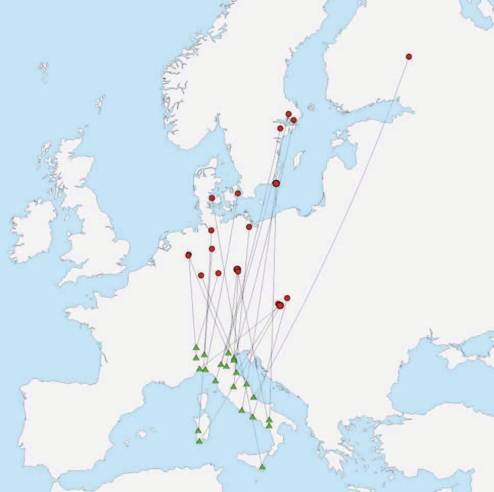 Località di inanellamento dei frullini che raggiungono l Italia (dimensione del campione analizzato = 22).