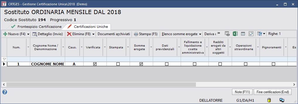 Premendo OK (Invio), in alto comparirà un segno di spunta verde che indica la verifica del quadro.