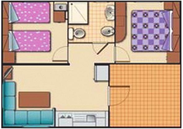 veranda esterna, composte da 1 camera matrimoniale con armadio; 1 camera con 2 letti e