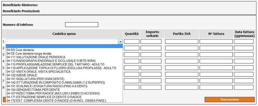 (segue) RICHIESTE DI RIMBORSO PER SPESE ODONTOIATRICHE scegliere la voce che interessa dal menu a tendina