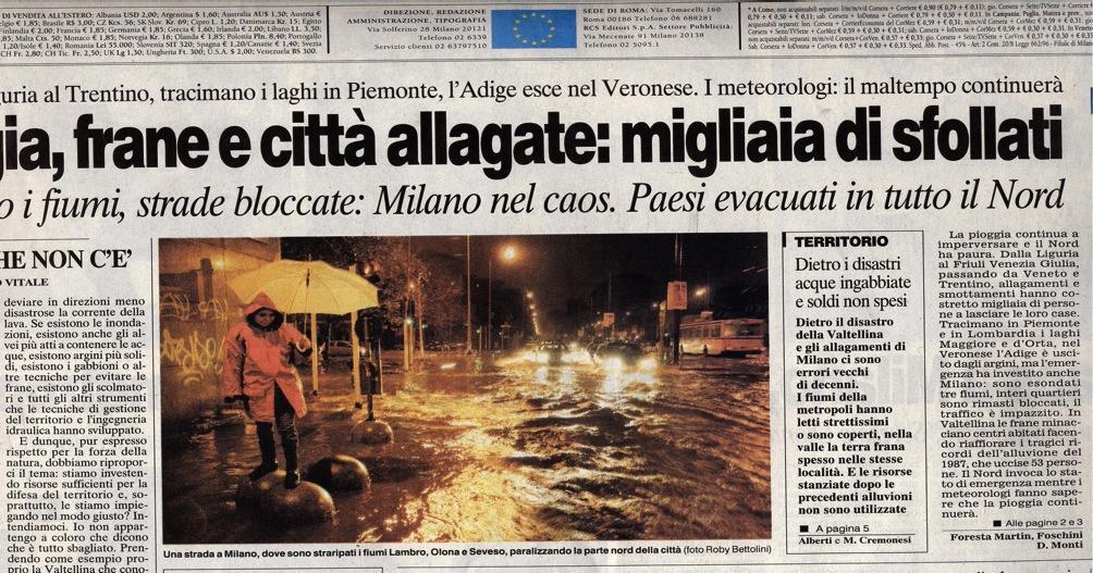 L'alluvione del 2000 nel Nord Italia fece superare i 2,6 miliardi di euro di danni.