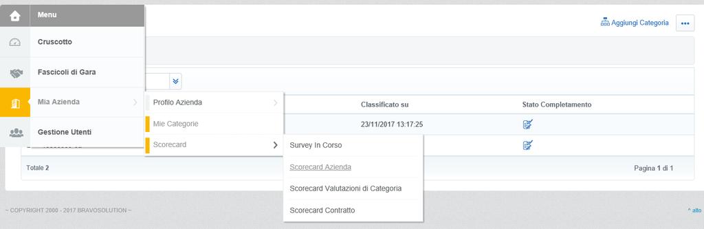 Classificazione all Albo+SdQ: Visualizzare punteggio SCC 35 E possibile accedere alla sezione «Scorecard» per poter visualizzare il punteggio attribuito a