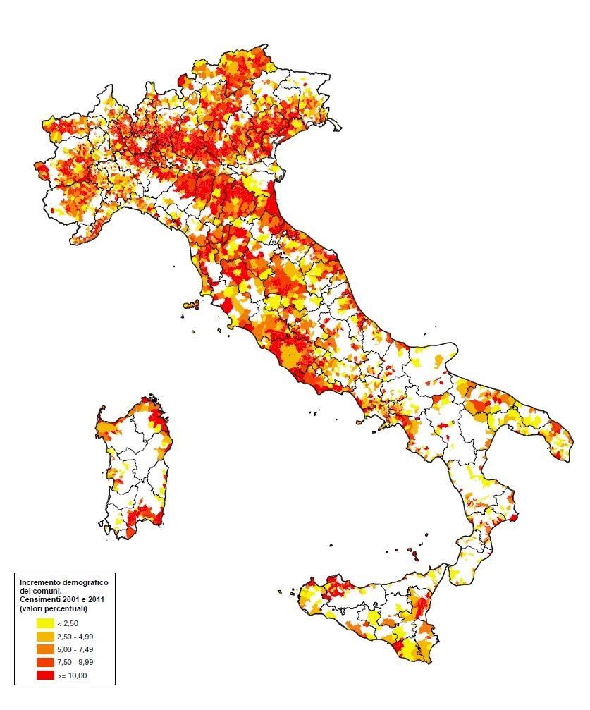 L INVECCHIAMENTO DEMOGRAFICO 5/6 INCREMENTO DEMOGRAFICO NEI COMUNI Var.