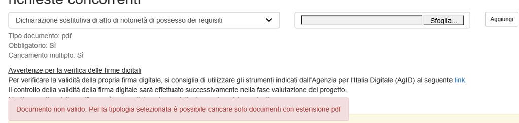 allegati multipli. Inoltre, per ogni allegato selezionato sarà anche indicato il formato, l eventuale obbligatorietà e se multiplo (Figura 103).