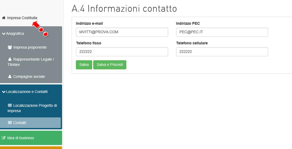 14. Presentazione domanda Consigli per la navigazione L utente può compilare le diverse sezioni in ordine logico cliccando dopo aver inserito tutte le informazioni sul tasto Salva e Procedi (Figura