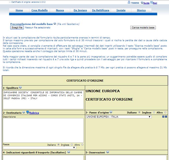 Cert O Creazione modello base - 5 E possibile caricare un modello precompilato o compilare i riquadri proposti Il punto di domanda su fondo blu, presente in