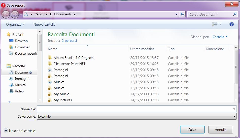 Figura 28 - Definizione percorso di salvataggio 6.2 Report Excel Si riporta un esempio di report excel generato per un impianto con due contatori.