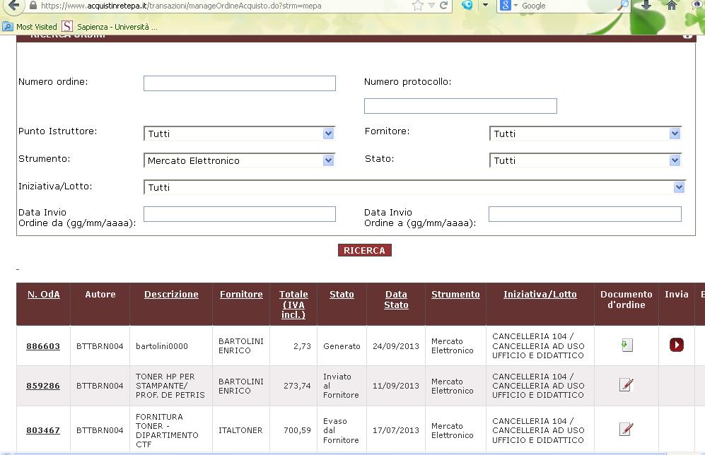 Delegato e ad inviare tramite MEPA l ordine stesso.